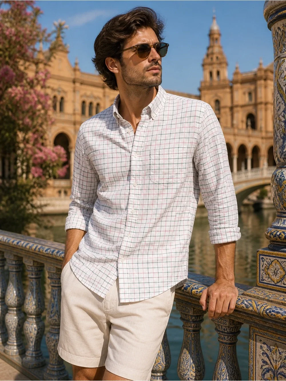 J. Crew Men's Pink and Blue Checkered Shirt